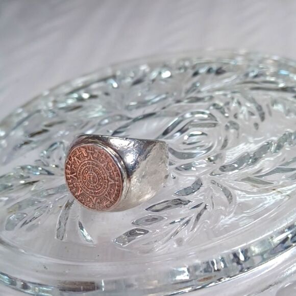 Sterling Silver 925 Signed Mexico16.8 Grams Calendar Ring Sz 6.5